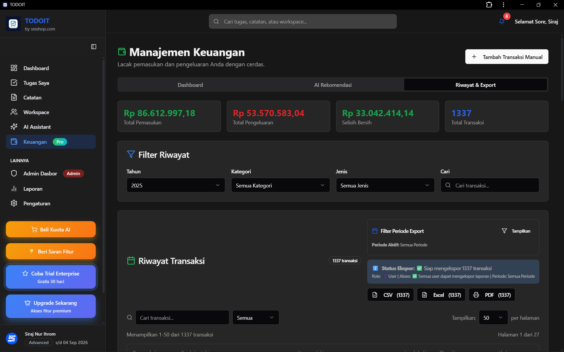 Fitur Laporan dan Analisa Desktop
